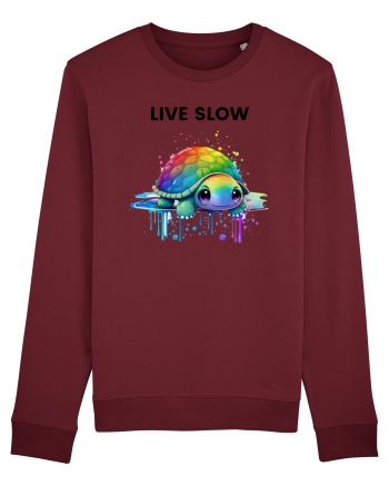 Broasca testoasa pictata in acuarela cu mesajul Live Slow Burgundy