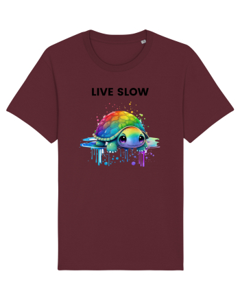 Broasca testoasa pictata in acuarela cu mesajul Live Slow Burgundy