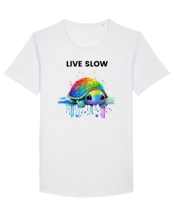 Broasca testoasa pictata in acuarela cu mesajul Live Slow White
