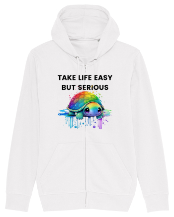 Broasca testoasa pictata in acuarela cu mesajul Take Life Easy but Serious White