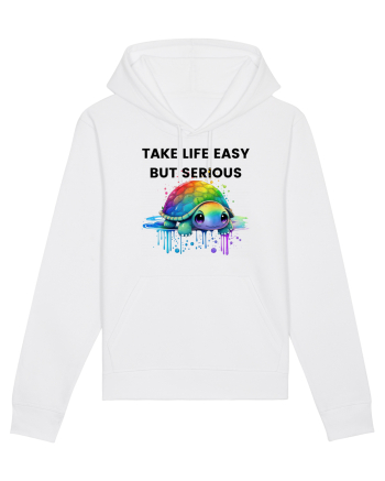 Broasca testoasa pictata in acuarela cu mesajul Take Life Easy but Serious White