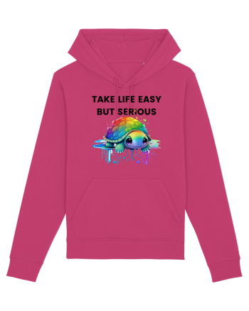 Broasca testoasa pictata in acuarela cu mesajul Take Life Easy but Serious Raspberry