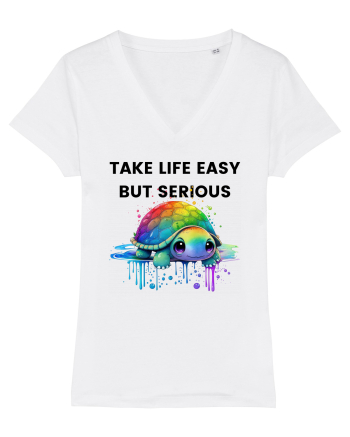 Broasca testoasa pictata in acuarela cu mesajul Take Life Easy but Serious White