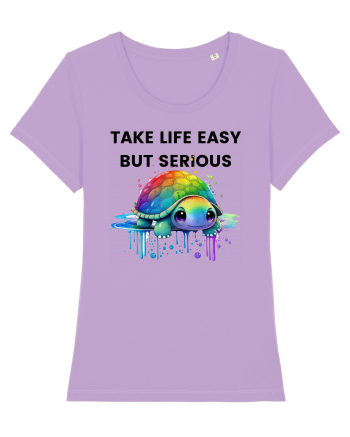 Broasca testoasa pictata in acuarela cu mesajul Take Life Easy but Serious Lavender Dawn