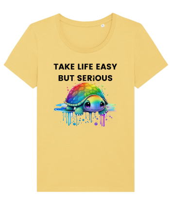 Broasca testoasa pictata in acuarela cu mesajul Take Life Easy but Serious Jojoba
