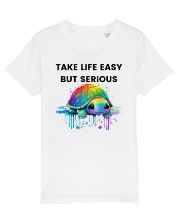Broasca testoasa pictata in acuarela cu mesajul Take Life Easy but Serious White