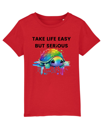 Broasca testoasa pictata in acuarela cu mesajul Take Life Easy but Serious Red