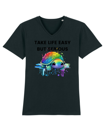 Broasca testoasa pictata in acuarela cu mesajul Take Life Easy but Serious Black