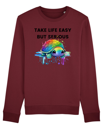 Broasca testoasa pictata in acuarela cu mesajul Take Life Easy but Serious Burgundy