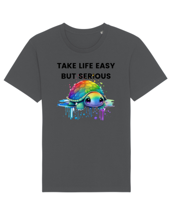 Broasca testoasa pictata in acuarela cu mesajul Take Life Easy but Serious Anthracite