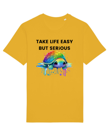 Broasca testoasa pictata in acuarela cu mesajul Take Life Easy but Serious Spectra Yellow