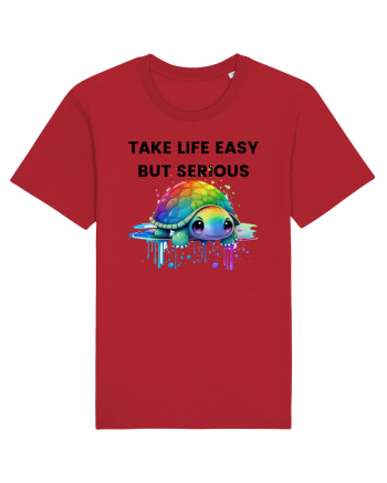 Broasca testoasa pictata in acuarela cu mesajul Take Life Easy but Serious Red