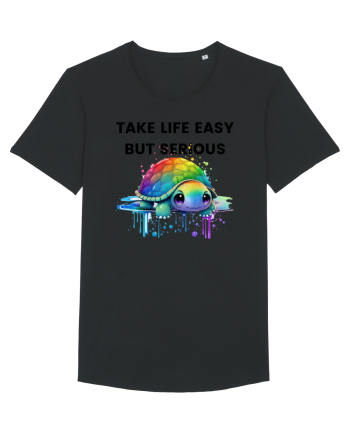 Broasca testoasa pictata in acuarela cu mesajul Take Life Easy but Serious Black