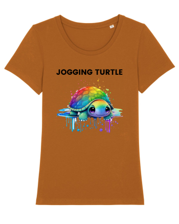 Broasca testoasa pictata in acuarela cu mesajul Jogging Turtle Roasted Orange