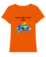 Broasca testoasa pictata in acuarela cu mesajul Catch Me If You Can Tricou mânecă scurtă guler larg fitted Damă Expresser