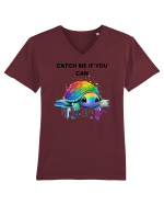Broasca testoasa pictata in acuarela cu mesajul Catch Me If You Can Tricou mânecă scurtă guler V Bărbat Presenter