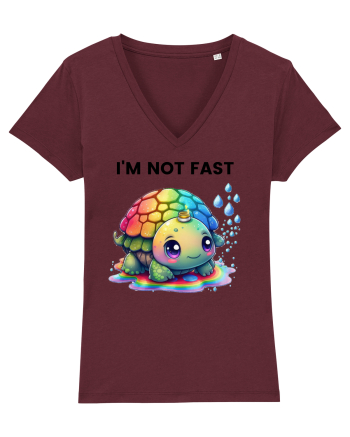 Broasca testoasa pictata in acuarela cu mesajul   I'm not fast Burgundy