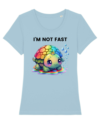 Broasca testoasa pictata in acuarela cu mesajul   I'm not fast Sky Blue