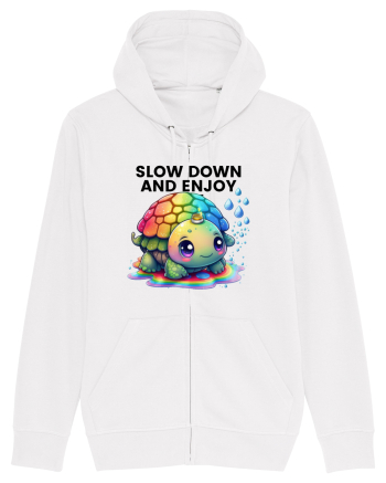 Broasca testoasa pictata in acuarela cu mesajul  Slow Down and Enjoy Life White