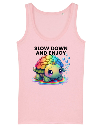 Broasca testoasa pictata in acuarela cu mesajul  Slow Down and Enjoy Life Cotton Pink