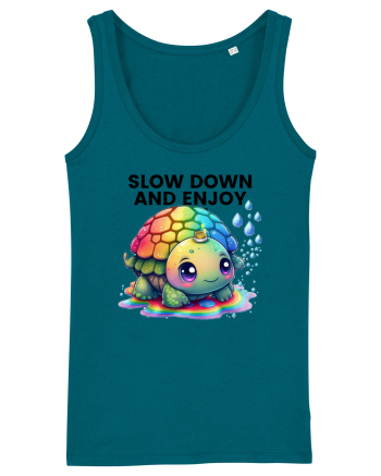 Broasca testoasa pictata in acuarela cu mesajul  Slow Down and Enjoy Life Ocean Depth