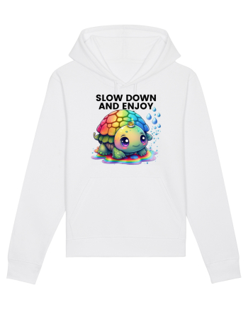 Broasca testoasa pictata in acuarela cu mesajul  Slow Down and Enjoy Life White