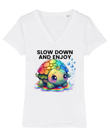 Broasca testoasa pictata in acuarela cu mesajul  Slow Down and Enjoy Life White