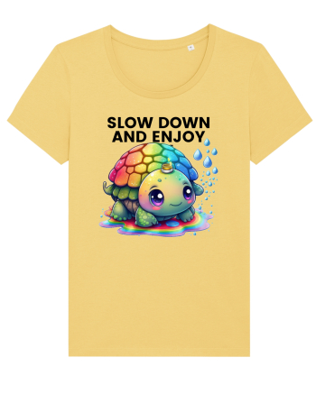 Broasca testoasa pictata in acuarela cu mesajul  Slow Down and Enjoy Life Jojoba
