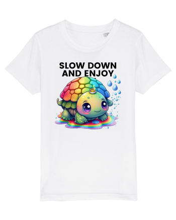 Broasca testoasa pictata in acuarela cu mesajul  Slow Down and Enjoy Life White