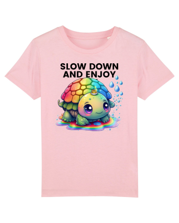 Broasca testoasa pictata in acuarela cu mesajul  Slow Down and Enjoy Life Cotton Pink