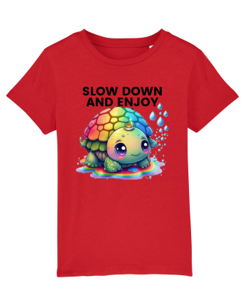 Broasca testoasa pictata in acuarela cu mesajul  Slow Down and Enjoy Life Red