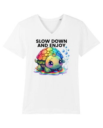Broasca testoasa pictata in acuarela cu mesajul  Slow Down and Enjoy Life White