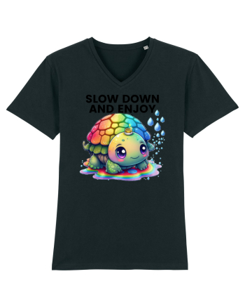Broasca testoasa pictata in acuarela cu mesajul  Slow Down and Enjoy Life Black