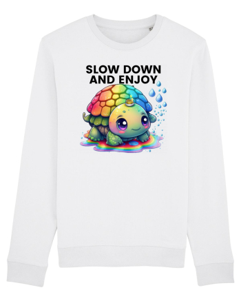 Broasca testoasa pictata in acuarela cu mesajul  Slow Down and Enjoy Life White