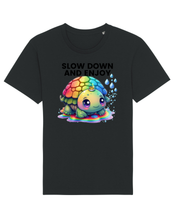 Broasca testoasa pictata in acuarela cu mesajul  Slow Down and Enjoy Life Black