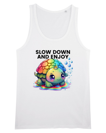 Broasca testoasa pictata in acuarela cu mesajul  Slow Down and Enjoy Life White
