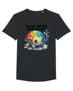 Broasca testoasa pictata in acuarela cu mesajul  Slow Down and Enjoy Life Tricou mânecă scurtă guler larg Bărbat Skater