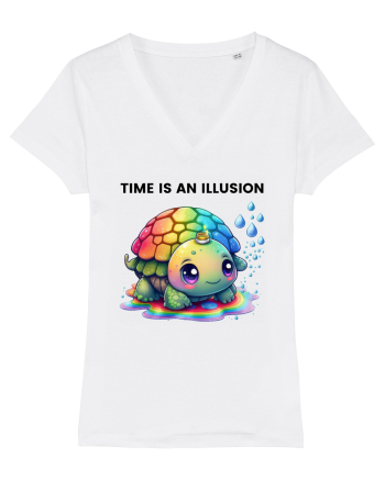 Broasca testoasa pictata in acuarela cu mesajul  Time is an Illusion White