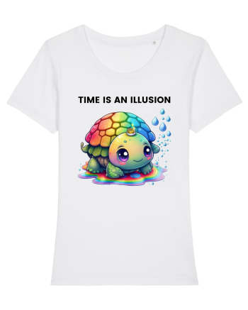 Broasca testoasa pictata in acuarela cu mesajul  Time is an Illusion White