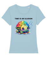 Broasca testoasa pictata in acuarela cu mesajul  Time is an Illusion Tricou mânecă scurtă guler larg fitted Damă Expresser