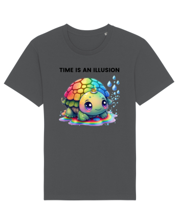 Broasca testoasa pictata in acuarela cu mesajul  Time is an Illusion Anthracite