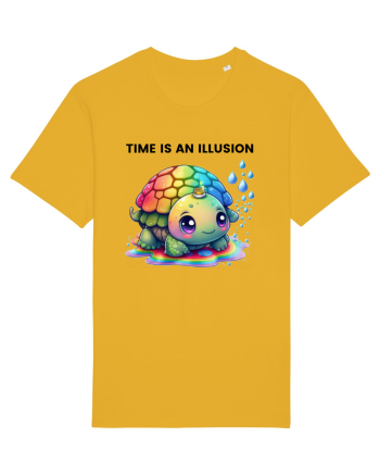 Broasca testoasa pictata in acuarela cu mesajul  Time is an Illusion Spectra Yellow