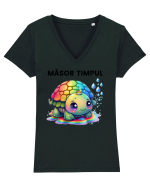Broasca testoasa pictata in acuarela cu mesajul  Masor Timpul Tricou mânecă scurtă guler V Damă Evoker