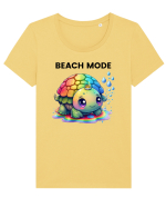 Broasca testoasa pictata in acuarela cu mesajul  Beach Mode Tricou mânecă scurtă guler larg fitted Damă Expresser