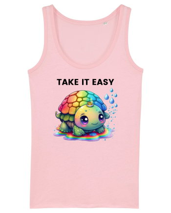 Broasca testoasa pictata in acuarela cu mesajul  Take it Easy Cotton Pink