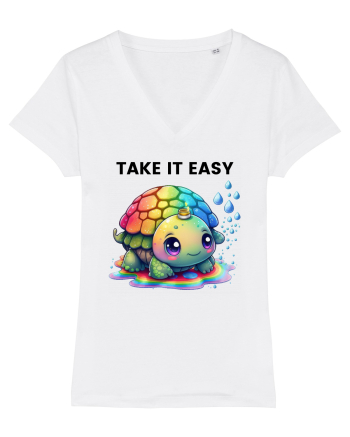Broasca testoasa pictata in acuarela cu mesajul  Take it Easy White