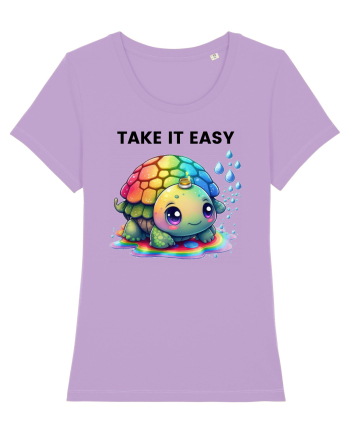 Broasca testoasa pictata in acuarela cu mesajul  Take it Easy Lavender Dawn