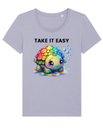 Broasca testoasa pictata in acuarela cu mesajul  Take it Easy Tricou mânecă scurtă guler larg fitted Damă Expresser