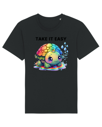 Broasca testoasa pictata in acuarela cu mesajul  Take it Easy Black