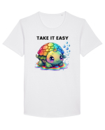 Broasca testoasa pictata in acuarela cu mesajul  Take it Easy Tricou mânecă scurtă guler larg Bărbat Skater